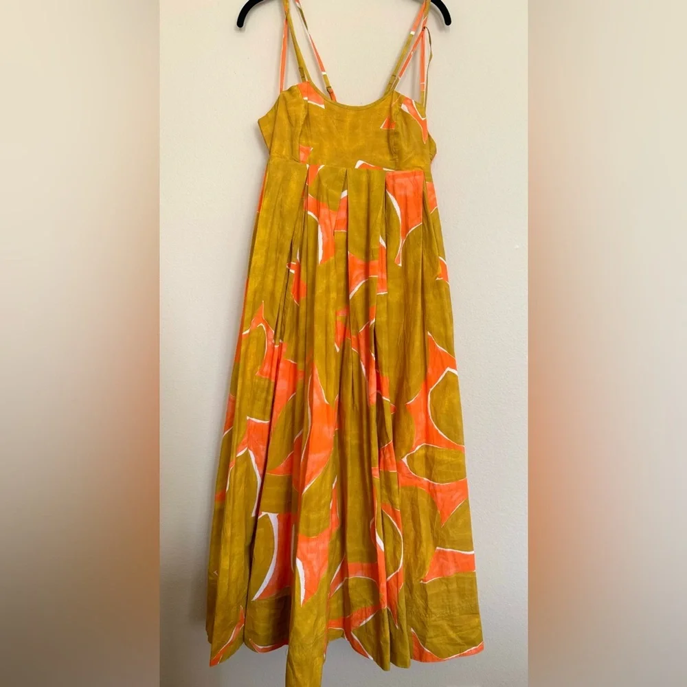 NWT Anthropologie Babydoll Midi Dress Coral Orange Lime Brown Size S Small - Picture 2 of 12